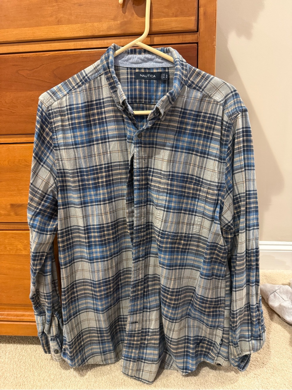 Nautica Gray and Blue Plaid Button-Down Shirt